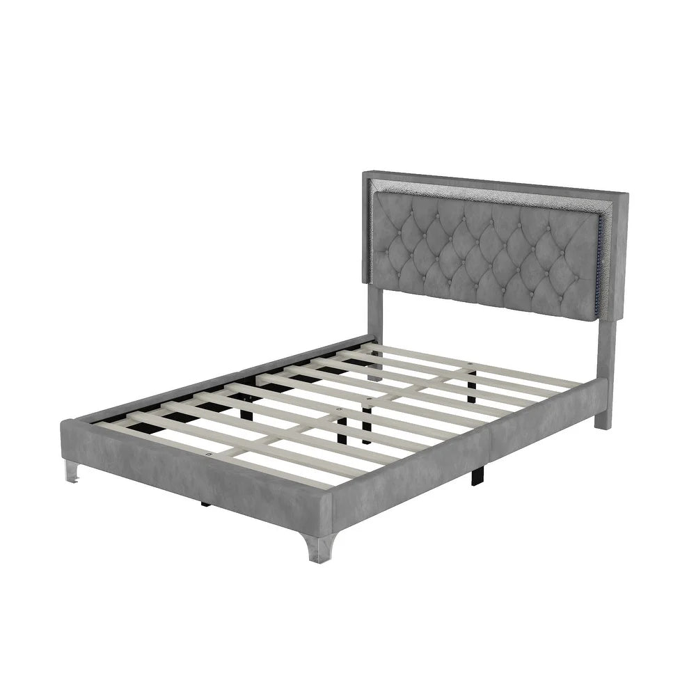 Full Size Upholstered Bed Frame with Luxo Nation  Modern Velvet Platform Bed with Tufted Headboard